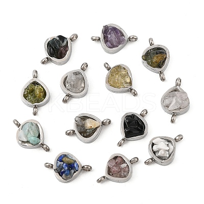 Natural Mixed Stone Chip 304 Stainless Steel Triangle Connector Charms KK-P300-28P-1