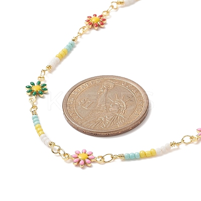 Handmade Brass Flower Link Chain Necklace for Women NJEW-JN04266-1