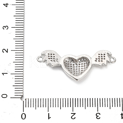 Brass Micro Pave Clear Cubic Zirconia Heart with Bat Wings Connector Charms KK-L229-053P-1