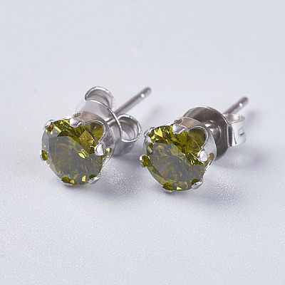 Cubic Zirconia Stud Earrings EJEW-I209-09-6mm-1