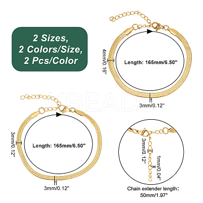 Ion Plating(IP) 8Pcs 4 Style 304 Stainless Steel Herringbone Chains Bracelets Set for Men Women BJEW-UN0001-34-1