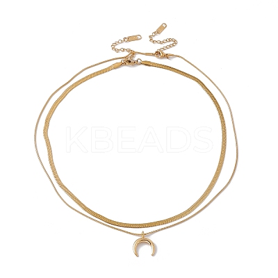 2Pcs 2 Style Ion Plating(IP) 304 Stainless Steel Crescent Moon Pendant Necklaces Set NJEW-G090-04G-1