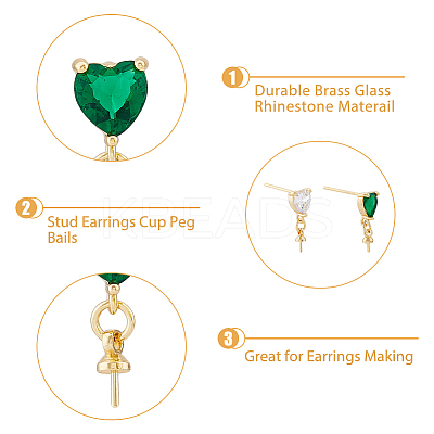 12Pcs 2 Colors Brass Glass Rhinestone Stud Earrings Findings KK-DC0003-24-1