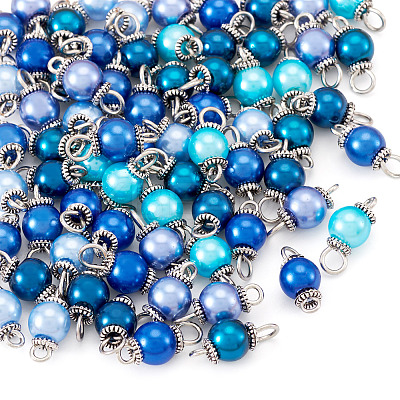 70Pcs 7 Colors Glass Pearl Round Connector Charms PALLOY-TA00265-1