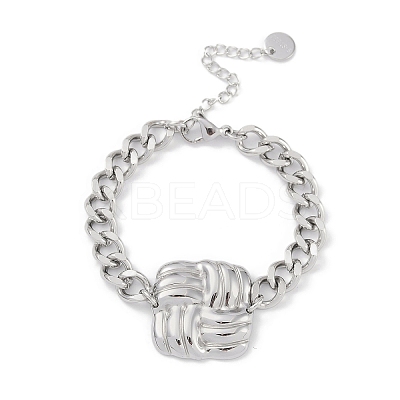 Non-Tarnish 304 Stainless Steel Cuban Link Chain Square Link Bracelets for Women BJEW-C071-06P-1