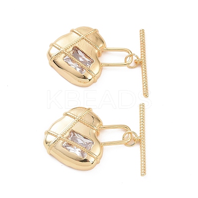 Brass Pave Clear Cubic Zirconia Toggle Clasps KK-E068-VC161-1