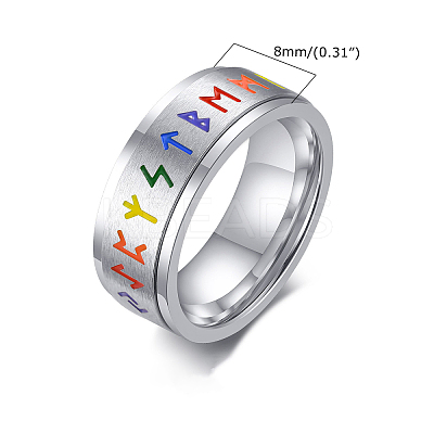 Rainbow Color Pride Flag Rune Words Odin Norse Viking Amulet Enamel Rotating Ring RABO-PW0001-037E-1