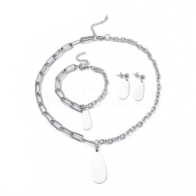 Non-Tarnish 304 Stainless Steel Paperclip Chains & Cable Chain Jewelry Sets SJEW-K153-55P-1