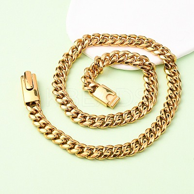 12MM 304 Stainless Steel Cuban Link Chain Necklaces NJEW-C099-03G-1