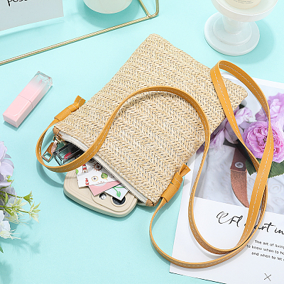 Straw Zipper Crossbody Bags AJEW-WH20019-41-1
