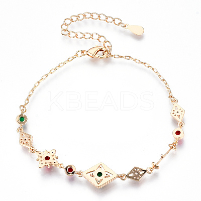 Colorful Cubic Zirconia Rhombus Link Bracelet BJEW-N020-01-1
