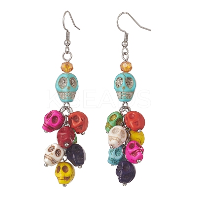 Dyed Synthetic Turquoise Skull Dangle Earrings EJEW-TA00224-1