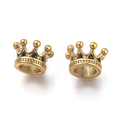 Crown 304 Stainless Steel with Cubic Zirconia European Beads STAS-F243-34G-1