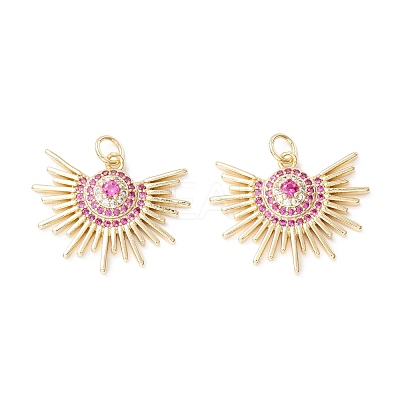 Brass Micro Pave Deep Pink Cubic Zirconia Pendants KK-Z019-15G-1
