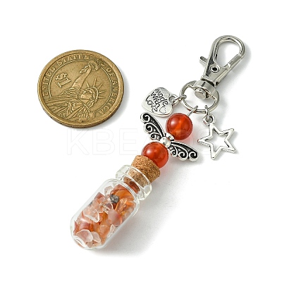 Glass Wishing Bottle with Natural Carnelian inside Pendant Decorations HJEW-JM01741-04-1