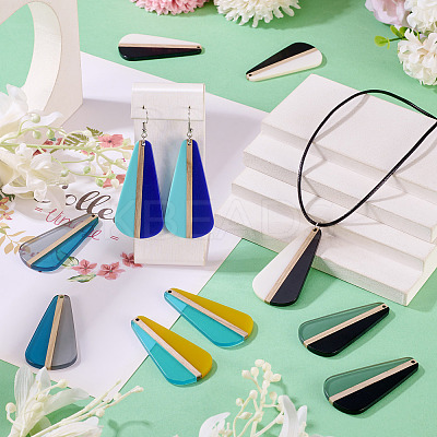 10Pcs 5 Colors Transparent & Opaque Resin & Wood Pendants RESI-TA0004-66-1