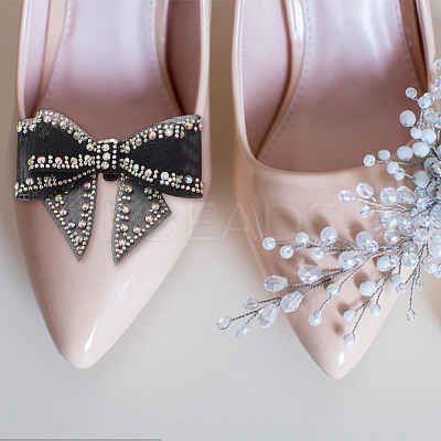 4Pcs 2 Colors Bowknot Polyester Rhinestone Shoe Decorations AJEW-HY0001-80A-1