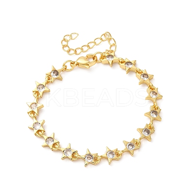Brass Micro Pave Clear Cubic Zirconia Link Bracelets for Women BJEW-D342-01G-1