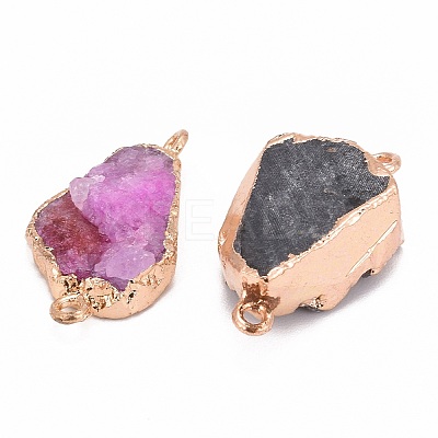 Golden Plated Dyed Natural Druzy Agate Links connectors with Iron Findings G-R275-276-1