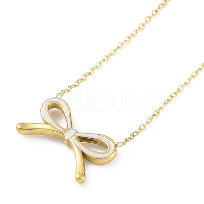 Ion Plating(IP) Golden Tone 304 Stainless Steel Enamel Bowknot Pendant Necklaces for Women NJEW-K276-07G-01-1