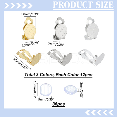 36Pcs 3 Colors 304 Stainless Steel Clip-on Earring Findings STAS-ME0001-63-1