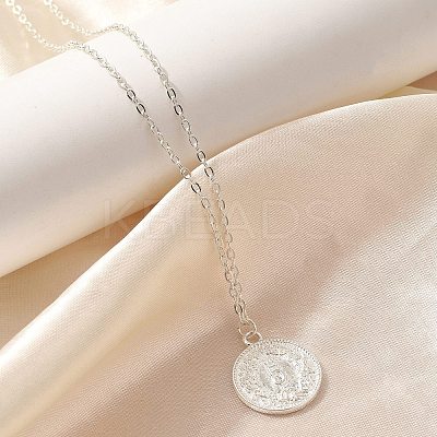 304 Stainless Steel Flat Round Cameo Pendant Cable Chain Necklaces for Women STAS-Z108-02S-02-1