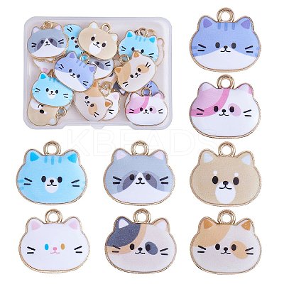 24Pcs 8 Styles Alloy Enamel Pendant Cute Print Cat Head Pendant DIY Necklace Bracelet Pendant Earring Accessories JX584A-1
