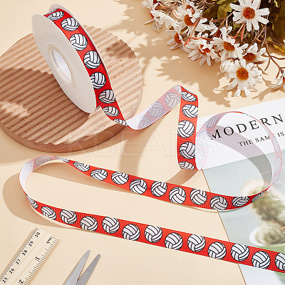 20 Yards Sport Ball Printed Polyester Volleyball Grosgrain Ribbon OCOR-WH0085-75A-02-1