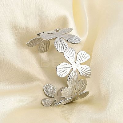 Non-Tarnish Flower 304 Stainless Steel Open Cuff Bangles for Women BJEW-M313-05P-1