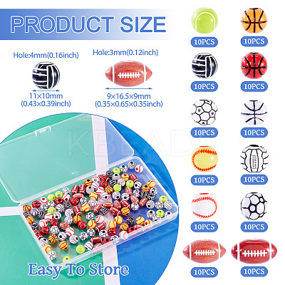 120Pcs 12 Styles Sports Style Acrylic Beads MACR-TA0002-28-1
