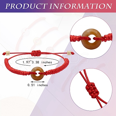 Natural Yellow Jade Donut Braided Bead Bracelet BJEW-SW00047-04-1