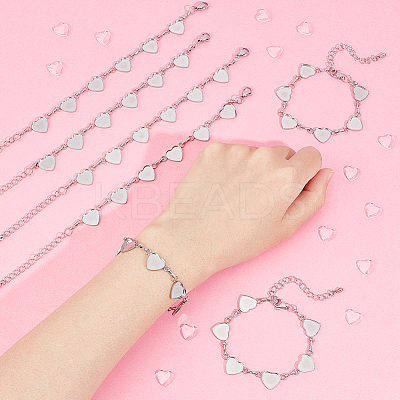 Heart 304 Stainless Steel Cabochon Setting Bracelets BJEW-AB00011-1