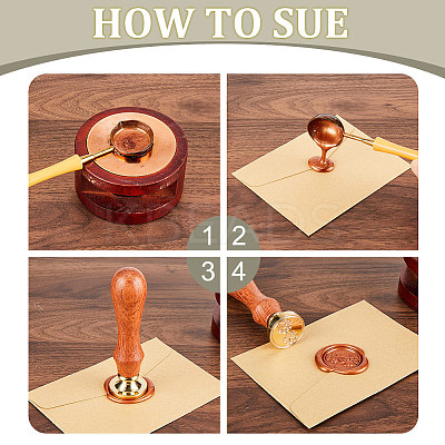 4Pcs 4 Styles Golden Tone Brass Wax Seal Stamp Head AJEW-CP0007-49A-04-1