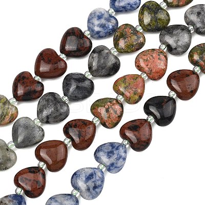 Gradient Color Natural Labradorite & Mahogany Obsidian & Blue Spot Jasper & Unakite Beads Strands G-B185-A14-1