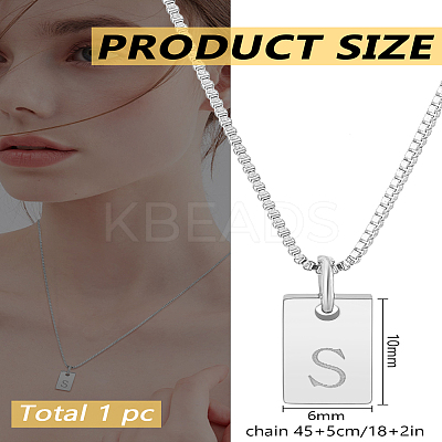 1Pc Stainless Steel Letter Rectangle Pendant Necklaces NJEW-LP0001-34S-P-1