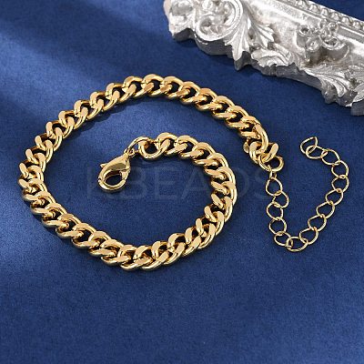 Brass Curb Chain Bracelets for Women Men BJEW-F494-01G-02-1