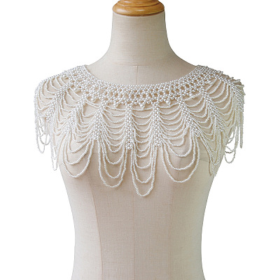 Plastic Imitation Pearl Round Beaded Tassel Bridal Shoulder Chains FS-WGB50AC-01-1