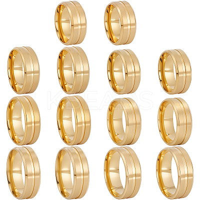 14Pcs 7 Styles Stainless Steel Grooved Finger Ring Settings STAS-SC0010-65G-1