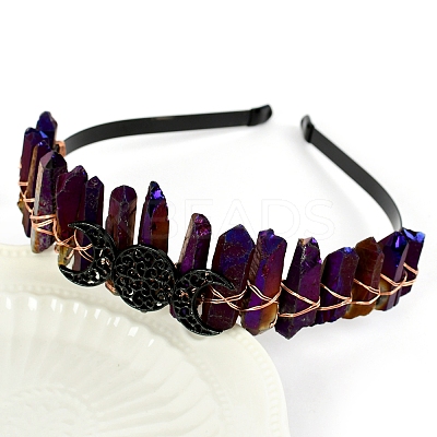 Hollow Triple Moon Metal with Raw Natural Quartz Wrapped Hair Hair Bands PW-WGCA1A6-18-1