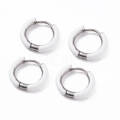 Two Tone 304 Stainless Steel Chunky Huggie Hoop Earrings with Enamel for Women EJEW-C043-11-09P-1