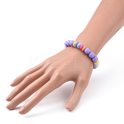 Opaque Acrylic Round & Rondelle Beaded Stretch Bracelets BJEW-JB09099-1