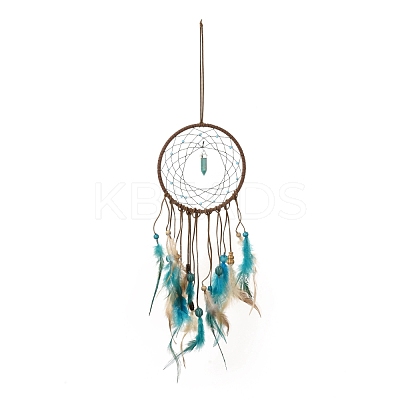 Iron Synthetic Turquoise Woven Web/Net with Feather Pendant Decorations AJEW-B016-02-1