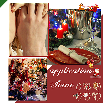 18Pcs 6 6 Style Santa Claus & Christmas Tree & Flower & Deer & Candy Cane Enamel Adjustable Rings Set RJEW-NB0001-03-1