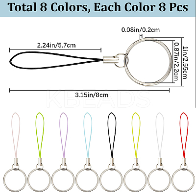 64Pcs 8 Colors Nylon Cord with Zinc Alloy sleeve Mobile Straps FIND-GF0006-51-1