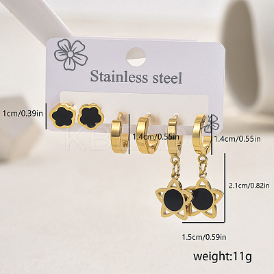 3 Pairs Flower 201 Stainless Steel Earring Sets ZH5576-1-1