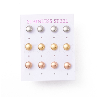 6 Pairs 304 Stainless Steel Flat Round Stud Earrings for Women EJEW-A067-20-1