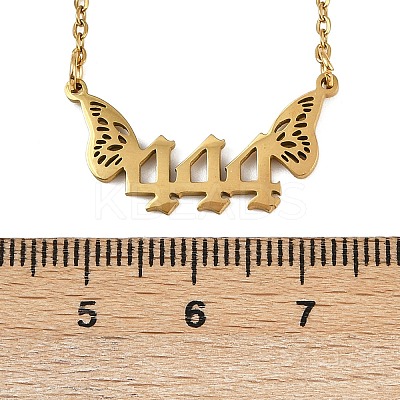 201 Stainless Steel Number 444 with Butterfly Wings Pendant Necklaces NJEW-P332-01B-G-1