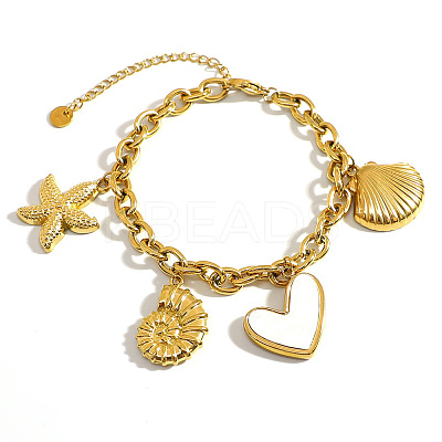 304 Stainless Steel & Natural Shell Charm Bracelets WGD3A98-01-1