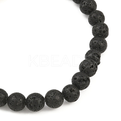 Natural Lava Rock Round Beaded Stretch Bracelets for Men Women BJEW-JB12490-1