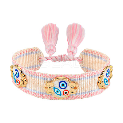 Evil Eye Adjustable Polyester & Alloy & Resin Enamel & Rhinestone Slider Bracelets FS-WG9985D-13-1
